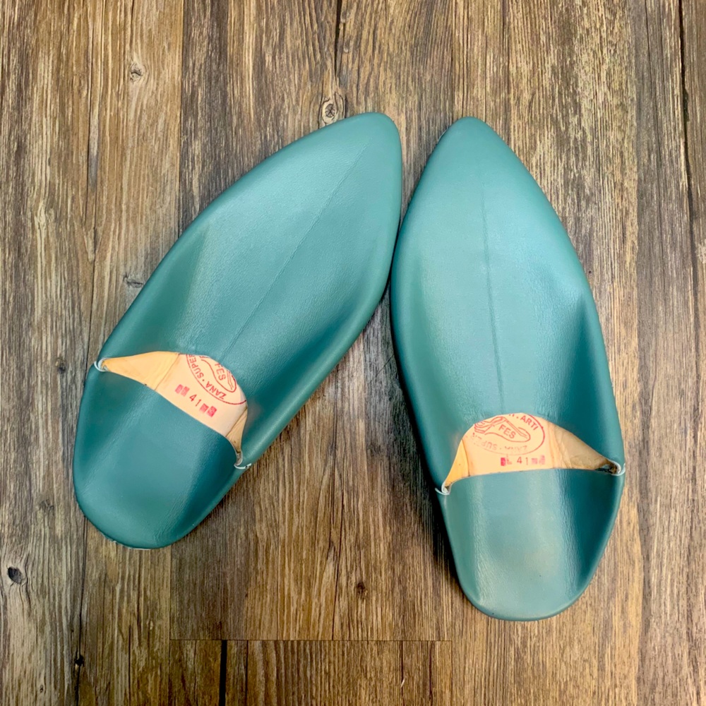 Moroccan Leather Slippers Dark Turquoise